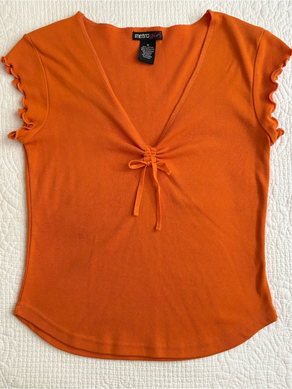 Vintage 2000s Ruched Lettuce Edge Baby Tee